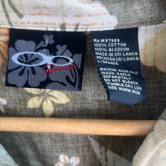 Vintage OP Sports Men’s Size Large Hawaiian Shirt‎ Floral Green Beige Cotton - Picture 4 of 7